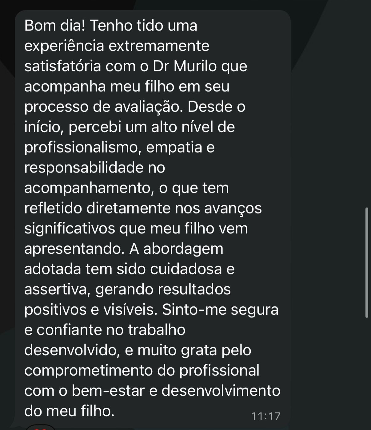 Depoimento sobre avaliação neuropsicológica infantil