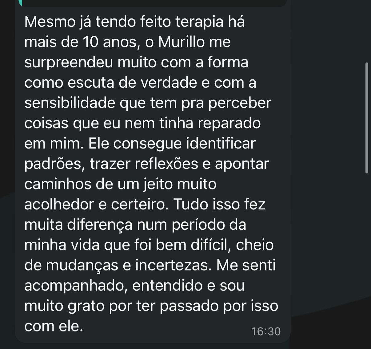 Depoimento sobre psicoterapia de longa duração