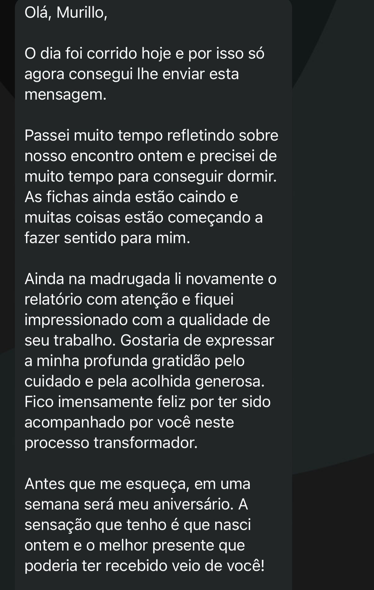 Depoimento sobre processo transformador