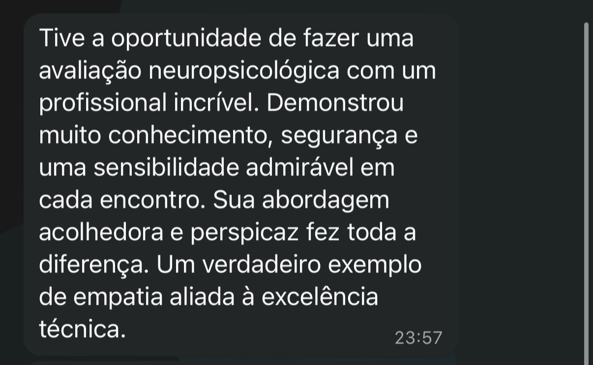 Depoimento sobre avaliação neuropsicológica profissional